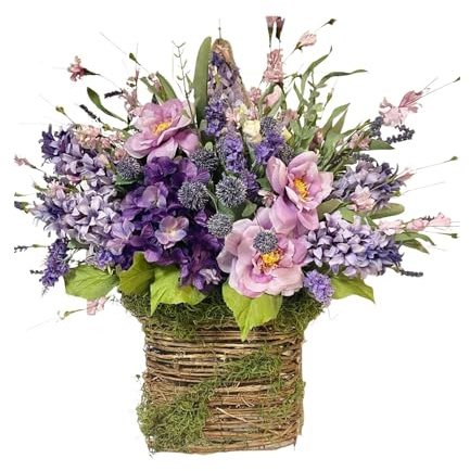 Baoblaze Corona de Canasta Cesta Decorativa Ratán Lavanda Adorno Versátil Adecuado para Interiores Exteriores Jardín 40cmx25cm