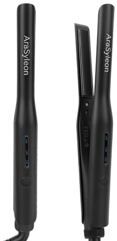 AraSyleon Lisse Cheveux Mini Fin À Ions 0,65 Pouces, Lisse Boucle 2 en 1 | Pour Coupe Pixie, Frange Et Barbe Homme, Chauffage Rapide PTC 170–210°C, Lisse De Voyage 220–240V Noir