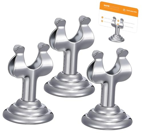 JEWEDECO Stainless Steel Card Display Stand with Tuning Fork Shape Portable Design, 3 Pieces for Office and Wedding Table Number Holders