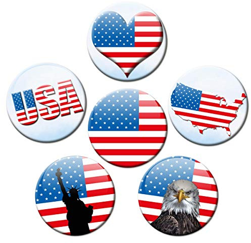 Kühlschrankmagnete Flagge USA 6er Deko Geschenk Set Magnete Länder Flaggen Amerika lustig für Reiselustige stark groß 50mm rund Bunt