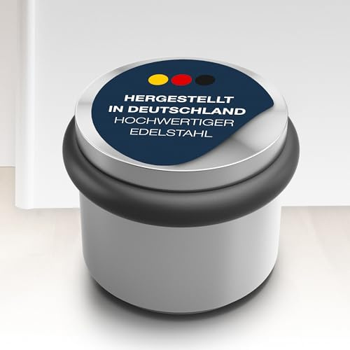 Türstopper zur Bodenmontage, massiver Edelstahl, Ø5,4 cm, Höhe 3,4 cm, Abstandshalter Türpuffer, Wandschutz zur Bodenbefestigung, Bodentürstopper mit Gummiring, Made in Germany - PHOS Design