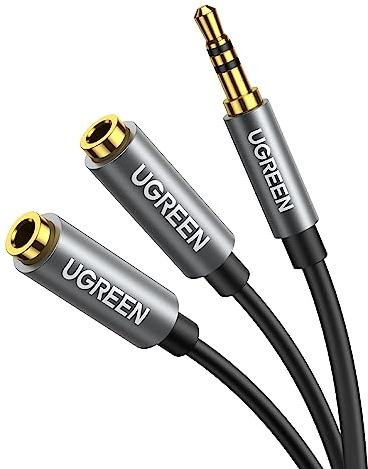 UGREEN Audio Splitter 3,5mm Aux Splitter Verlängerung Kabel für Zwei Kopfhörer, Klinke Splitter kompatibel mit Kopfhörer, Handy, PC, Tablet, Headset, Autoradio, Lautsprecher usw. 20cm Grau