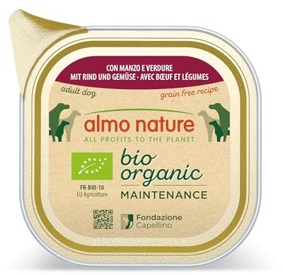 almo nature Bio Organic Maintenance våtfoder för hundar med nötkött och grönsaker, 32-pack (32 x 100 g)