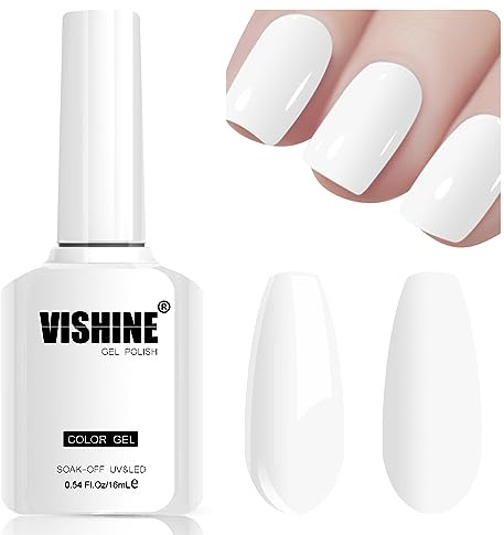 Vishine UV Gellack Nagellack Weiß farben,Gel Nail Polish Soak Off Nägel Farbgel Kit French White Gel Nagellack für Nageldesign Maniküre 15ml #1323