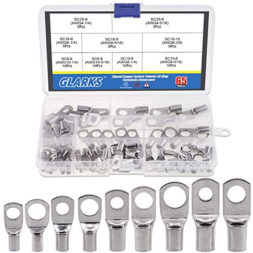 Glarks 65 Stück 6 Größe Kabelschuhe Verzinnte Ringkabelschuhe Rohrkabelschuhe, Batterie SC Terminalsatz Quetschkabelschuhe