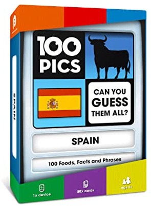 100 PICS Spain Educational Flash Cards Game - Kids Travel Guide For Spanish Food Facts And Phrases