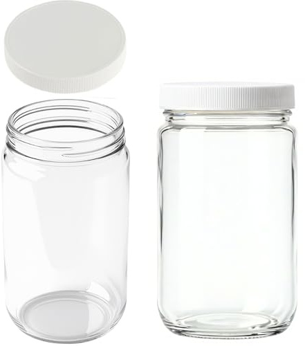 JARMING COLLECTIONS 32oz Extra Wide Mouth Glass Storage Jar with BPA-Free Plastic Lid – Quart Size Airtight Mason Jar for Kitchen, Pantry, and Food Storage (Set of 2)