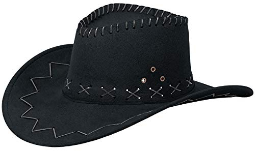 Alsino Premium Cowboyhut in schwarz für Erwachsene Damen Herren - Cowboy Karneval Karnevalskostüm, Faschingskostüm - Lederoptik Onesize