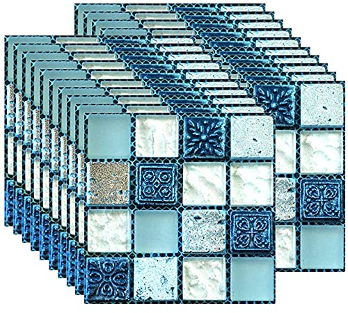 ANCLLO - Mosaico in autoadesivo, in PVC, 10 x 10 cm, 40 pezzi, blu