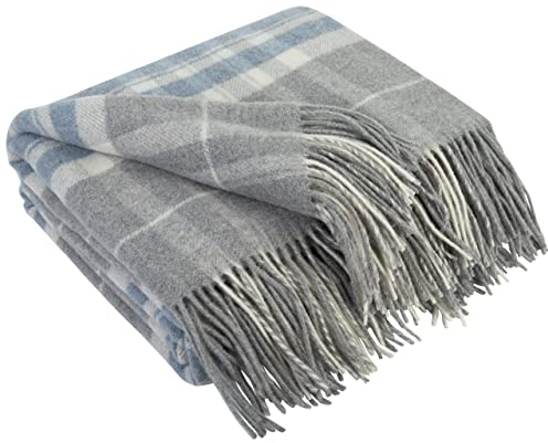 LYHome Plaid Cashmere con Lana Merinos - Coperta Invernale, Copriletto per Letto Divano, Singolo Matrimoniale Mezza Stagione, Coperte Pura Morbida 140 x 200 cm, Grigio - Blu Tenue - Bianco Tartan