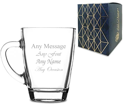 Personalised Engraved 300ml Glass Coffee Cup, Gift Boxed, Personalise with Any Message for Any Occasion
