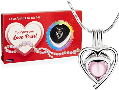 BRUBAKER Cuenta de Deseos Love Pearl - Collar con Colgante de Corazón de Plata + Concha con Perla Real como Set de Regalo de Joyería - El Amor