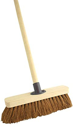 10 Soft Coco Broom Head with Handle Wooden Outdoor Garden Yard Cleaning Sweeping Brush