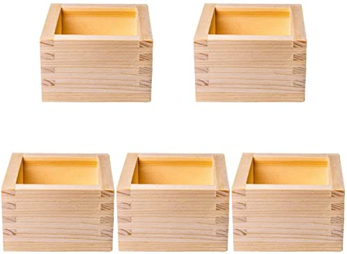 ANUBE Sake-Tassen aus Holz, japanische Tassenbox, 5 Stück, Hinoki-Holz, Zypressen-Sake-Box, Aufbewahrungshalter, unlackiertes Holzetui