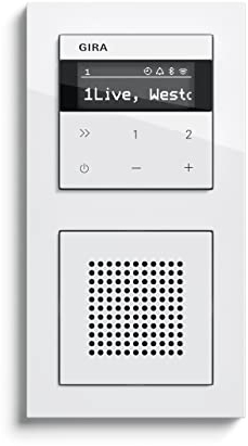 Gira Internetradio IP Set mit Lautsprecher und 2-Fach Rahmen reinweiß glänzend zur Unterputzmontage als Badradio