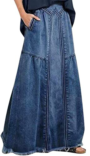 Gonna casual da donna in jeans a vita alta, slim fit, linea ad A, maxi gonna invernale corta in denim, skirt long denim, mini skirt denim, mini skirt denim skirt maxi denim skirt midi nero denim, Blu