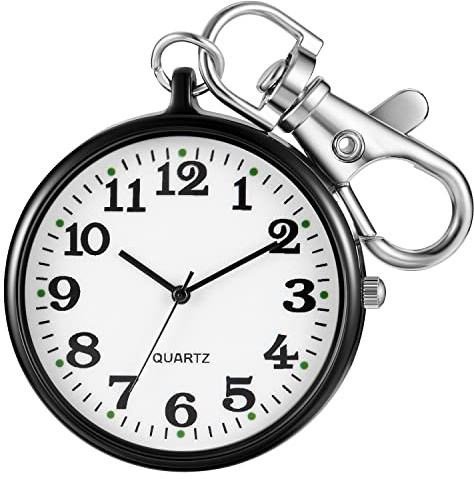 Realpoo Uncovered Men's Quartz Pocket Watch with Key Chain,Portable Quartz Arabic Digital Dial Pocket Watches for Men