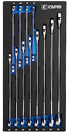 Capri Tools WaveDrive Pro Combination Wrench Set for Regular and Rounded Bolts, 8 to 19 mm, Metric, 12-Piece with The Mechanics Tray