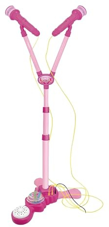 Microfono Giocattolo con Asta e Luci Microfono Bambino Bambina Doppio Microfono Karaoke con 2 Microfoni,Asta Regolabile,Altoparlante,Basi Musicali e Effetti Luminosi,Microfono ad Asta Gran Concerto