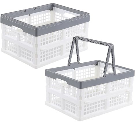 Uumitty 2 Packs Plastic Collapsible Storage Crates with Handles, 15 L Folding Shopping Storage Baskets