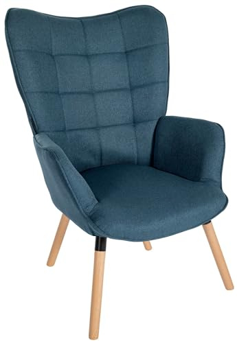 CLP Sillón Garding Tapizado En Tela con Patas De Madera I Silla Relax con Reposabrazos & Respaldo Alto, Color:Azul