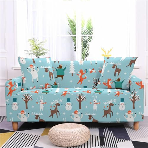 Sofaschoner Blauer Schneemann Orange Sofaüberwurf Weich Spandex Sofaschoner Rutschfest Couch Überwurf Waschbare Sofa Überzug Sofabezug mit Elastischen Riemen Sofabezug L Form Pflegeleicht 4 Sitzer