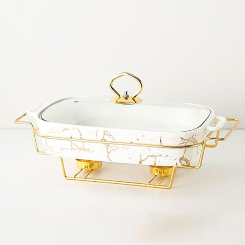 YOtat Ceramics Chafing Dish Buffet Set, Marble Finish Chafing Dish, Rectangular Chafers for Buffet/Weddings/Parties/Banquets/Catering Events (White)