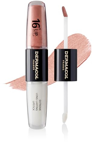 NEW Dermacol 16 timmars läppfärg, hög pigmenterad läppglans, tvåfasig läppglans, kysssäker läppmakeup med matt finish och glans, nr 5, gnistande muse
