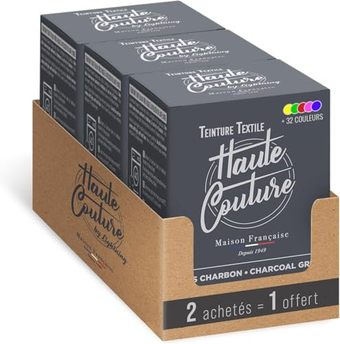 Haute Couture Grau Textilfarbe – 3x350g – Kohlengrau - Alles-in-Einem – Fertig zur Anwendung für Kleidung und Stoffe