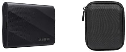 Samsung Portable SSD T9, 4 TB, 2.000 MB/s Lesen und Schreiben, USB 3.2 Gen.2x2, PC, Smartphone und 12K Kameras, MU-PG4T0B/EU + Amazon Basics Festplattentasche, schwarz