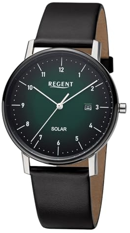 REGENT Herren Solaruhr Analog Lederarmband schwarz URF1548 Analoguhr