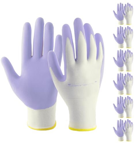HANDLANDY 6 Pairs Garden Gloves for Women Latex Free, Breathable Nitrile Coated Small Gardening Gloves Yard Work Gloves (Purple, S)