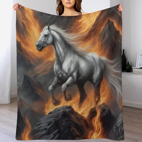 Kuscheldecke Mit Pferd Muster Warme Fleecedecke/Wohndecke/Sofadecke - Superweiche, Kuschelige & Angenehme Flannel Flanell-Decke, Für Jede Jahreszeit Geeignet（140×180cm）