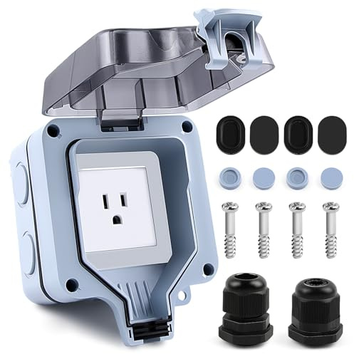 Delgada Outdoor Electrical Outlet with Cover 15A 125V Waterproof Power Socket Box 15 Amp Outside Plug Receptacle Outlet Box with NPT 1/2 Cable Glands for Garden Parking Lot Lawn Courtyard