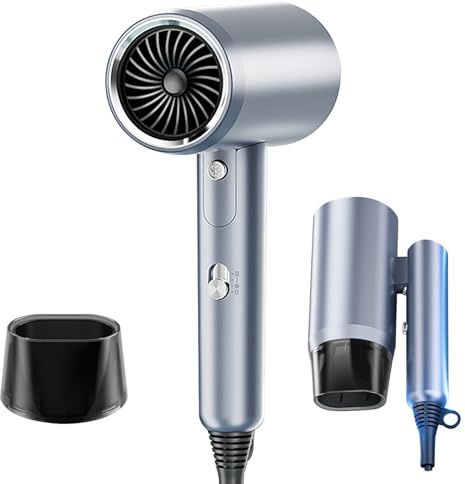 Asciugacapelli 2400W Professionale Ionico, Phon Asciugatura Rapida, 3 Temperature, 2 Velocità, Aria Fredda, Anticrespo, con Concentratore, Manico Pieghevole, per Salone e Casa (Argento)