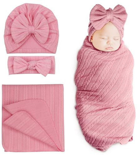 DRESHOW Newborn Receiving Blanket Toddler Warm for Girls with Matching Bow Hat and Bow Headband