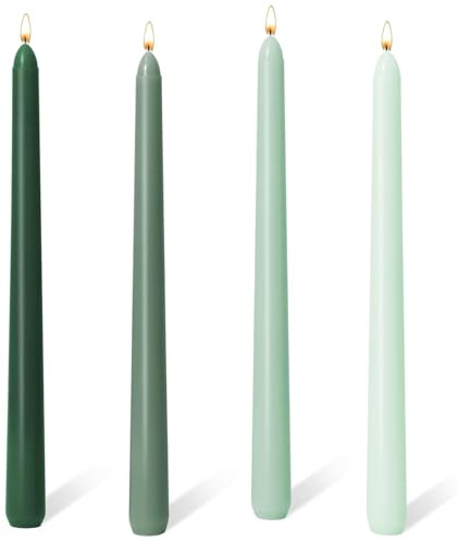 10'' Taper Candles, Set of 4 Gradient Green Candle Tapered Candles, Unscented Dripless Long Tall Dinner Candle Sticks for Table Dinner Wedding Christmas Halloween Home Decor