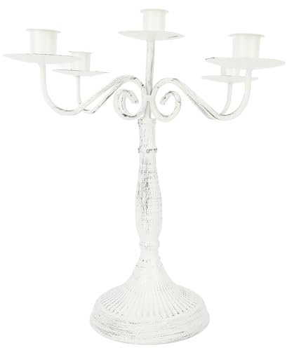 Portacandele a Candelabri in Metallo Bianco a 5 Bracci, Arrugginito e Robusto, per Decorazioni per la Casa di Nozze, Hotel, Ristoranti, con Vaso di Fiori, Alto 34,5 Pollici, per