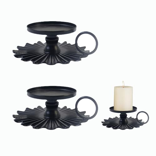 Kerzenständer Schwarz, 2er Set, Eleganter Kerzenhalter Stumpenkerzen, Vintage Kerzenhalter aus Metall, perfekt für Hochzeit Tisch Deko Wohnzimmer Verschiedene Festivals