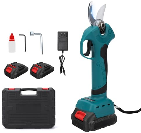 Batteridriven grensax kompatibel med Makita 18 V, max 45 mm skärdiameter, 1 500 W borstlös motor, SK5-blad, elektrisk trädgårdssax för trädgård och träd beskärning (två batterier)