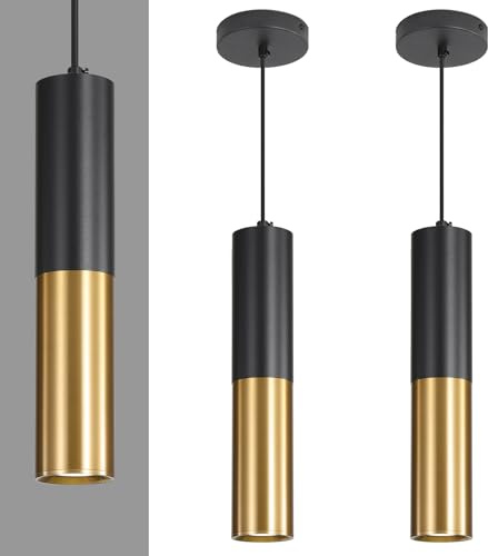 Daoseolo 2 Pack Modern Black and Gold LED Pendant Lights, Minimalist Linear Hanging Light, 3 Color 2700K/4500K/6500K, Ceiling Mount Pendant Lamp for Kitchen Island, Dining Room, Bedroom, Bar, Cafe