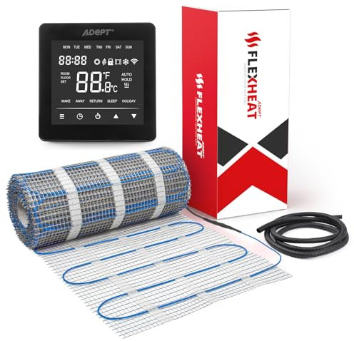 Adept Flexheat Electric Underfloor Heating Mat Kit - 200W/m2-1.5m2 - Black WiFi Thermostat
