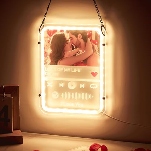 VEELU Personalisierte Spotify Lampe mit Foto - Individuelle Nachtlampe, 7 Farbwechsel LED Licht mit verstellbarem Ständer, Für Ihn & Für Sie Geschenk, Romantische Geschenkidee für Verliebte