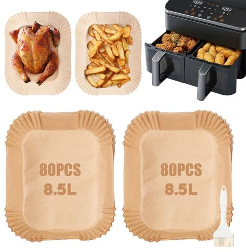 160 Stück Airfryer Backpapier für Heißluftfritteuse Cosori 8,5L, Cookwise 9L, CAF-R901-AEU, BPA-frei, Antihaft, Eckig für Dual Zone Heißluftfritteuse Zubehör