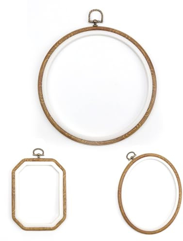 3 Bastidores Para Bordados de Diferentes Formas, Marcos de Punto de Cruz Imitación Madera, PHMING Aros de Bordado de Plástico, Bastidor de Bordado para Costura, Manualidades y Decoración DIY