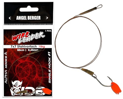 Wild Devil Baits Wire Leader Single Hook Stahlvorfach mit Einzelhaken 50cm 15kg Baitfish Rig 7x7 Raubfisch Vorfach Köderfisch Vorfächer