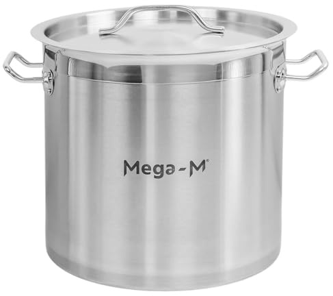 Mega-M PRO Olla Gastronómica 17L de Acero Inoxidable con Tapa, Fondo Sandwich, Elegante y Duradera, Compatible con Cocinas de Gas, Eléctrica e Inducción, Profesional