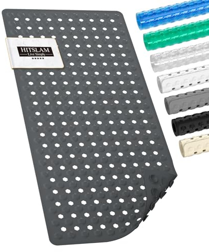 HITSLAM Badewannenmatte Rutschfest, 89 x 40cm Lange Antirutschmatte Badewanne, Duschmatte Rutschfest BPA Frei, Schimmelresistent & Maschinenwaschbar, Schnelltrocknend und Leicht zu Reinigen, Anthrazit