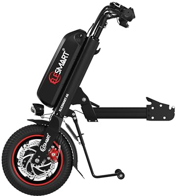 ELESMART A6 Elektrisch Rollstuhl Zuggerät, Elektrischer Rollstuhl-Antrieb zur Umrüstung von Manuell auf Elektrisch Rollstühle, 12,8 Ah, 36V 500W, Mittelverbindung, Schwarz