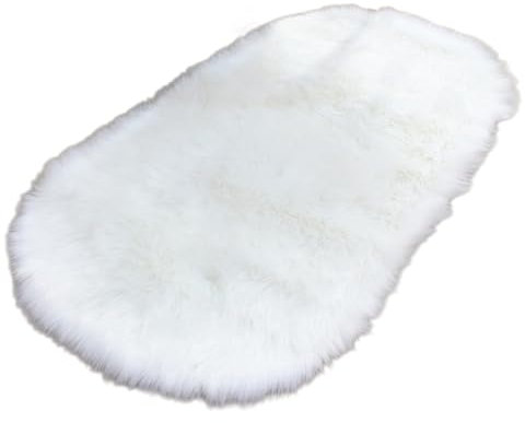 Wambere Soffici tappeti in lana sintetica Shaggy, antiscivolo, a pelo lungo, per il soggiorno, per sala da pranzo, camera da letto, bianco, 60 x 120 cm